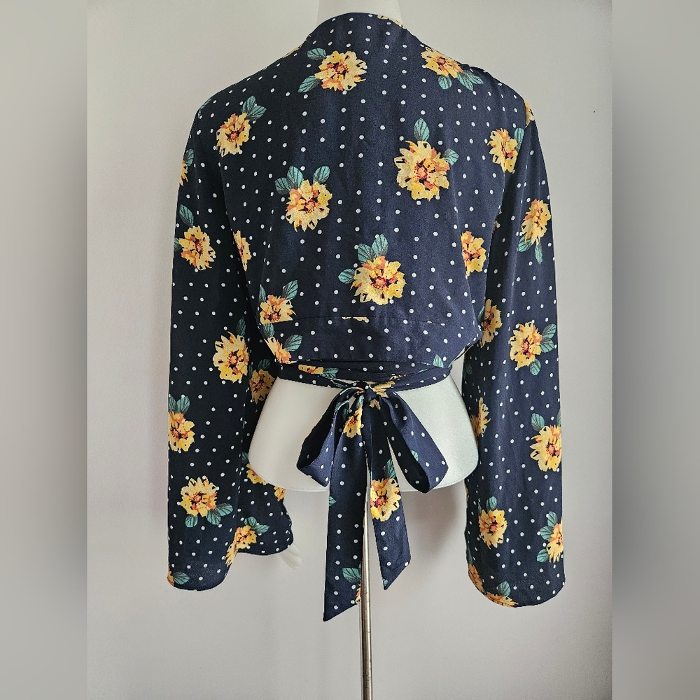 Topshop Navy Floral Wrap Blouse - Picture 2 of 8